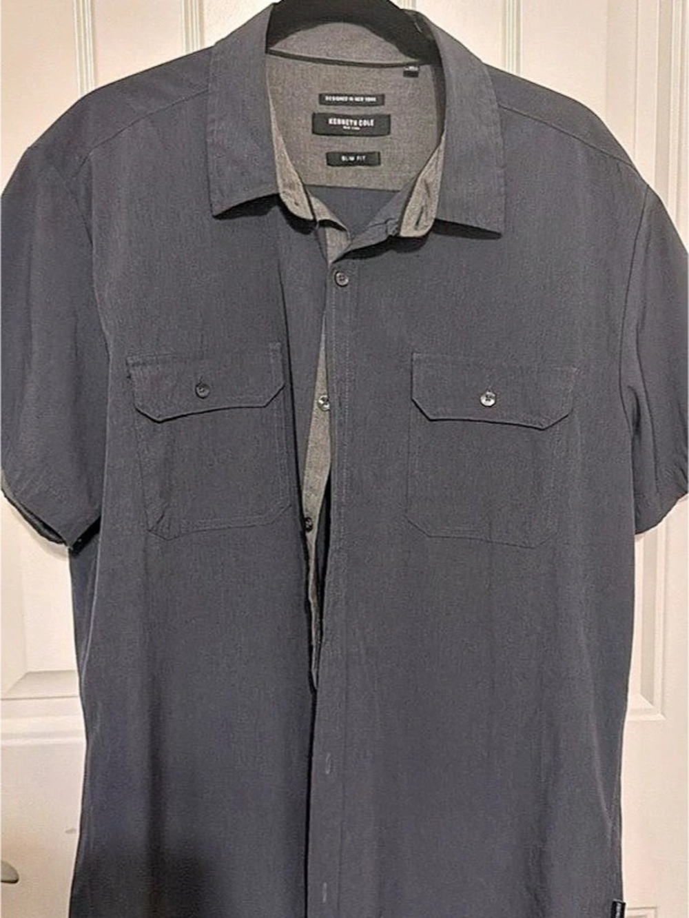 Kenneth Cole Slim Fit Short Sleeve Shirt Short Sleeve Shirt Gray XL Like New